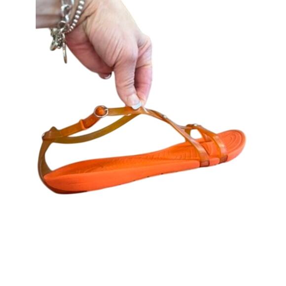 "CROCS" Womens Strappy Sandals SZ 9 Orange Summer Beachy Poolside Vacation Wear - Picture 2 of 5